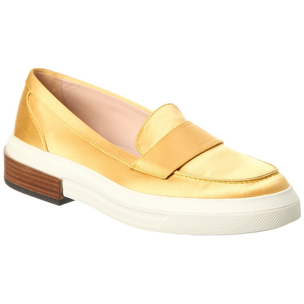 Tod’s Satin Loafers in Yellow‎ Gold NEW Size EU 37 US 7 Made in Italy Wood Heel